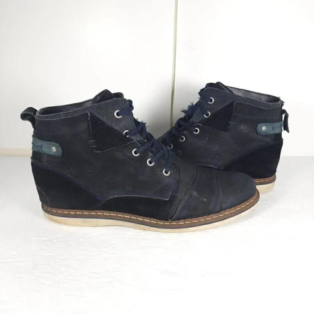 Freebird Men's Fisk US12 Blue Navy Leather Lace-Up Ankle Chukka Boots
